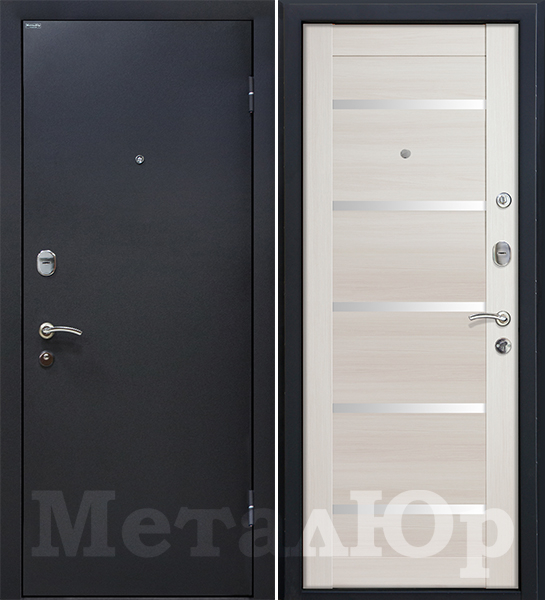 стальные двери  Металюр М41 чёрный шёлк/7X эшвайт белый