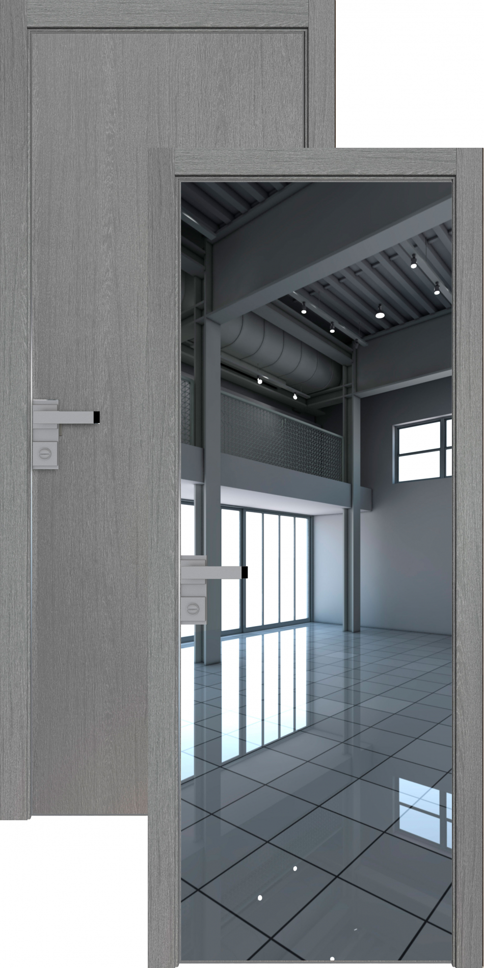 межкомнатные двери  Profil Doors 1ZN с зеркалом грувд серый